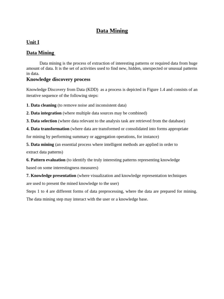 Bca DM Unit I | PDF | Data Compression | Data Mining