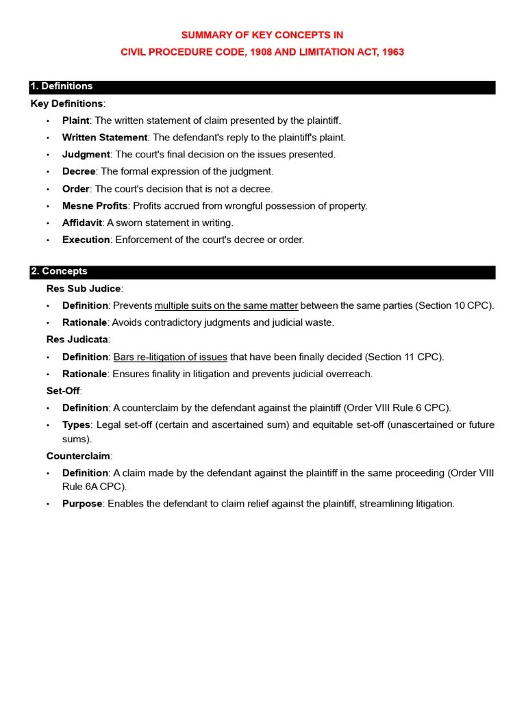 Summary Of CPC | PDF | Lawsuit | Judgment (Law)