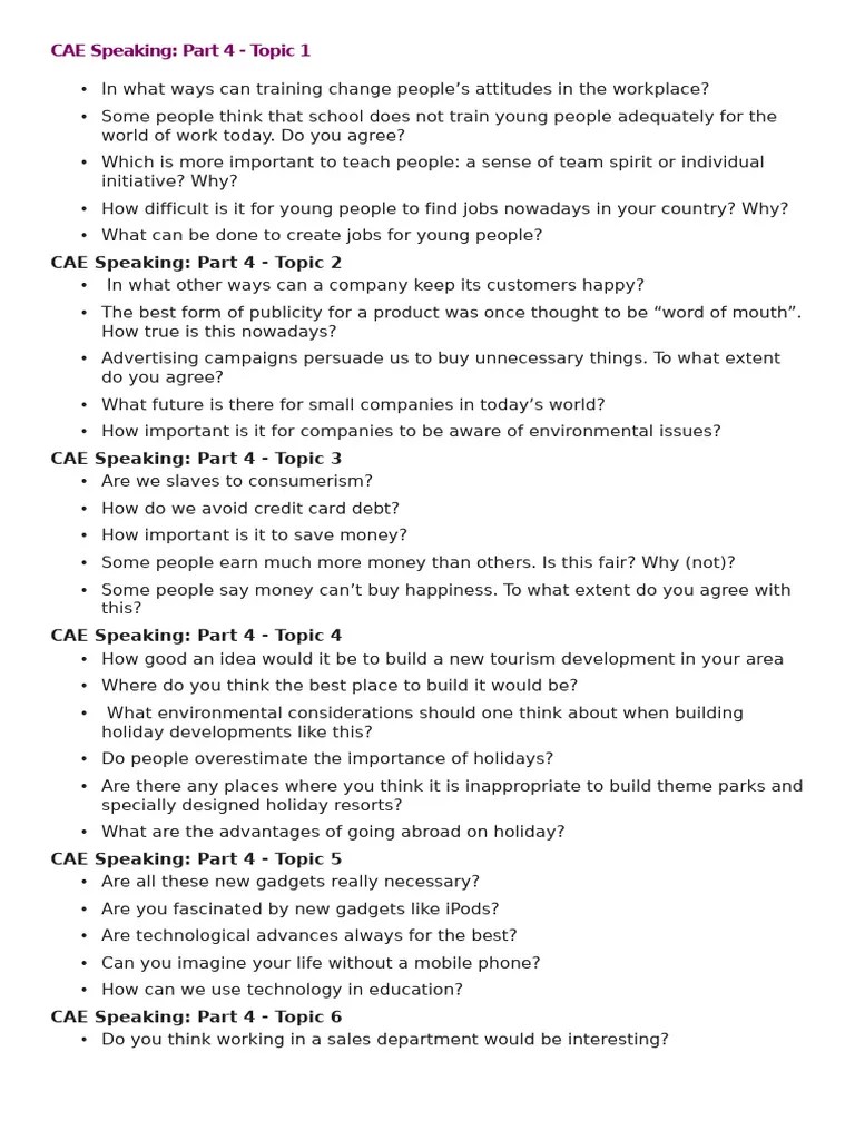 Cae Speaking Part 4 | PDF | Economies