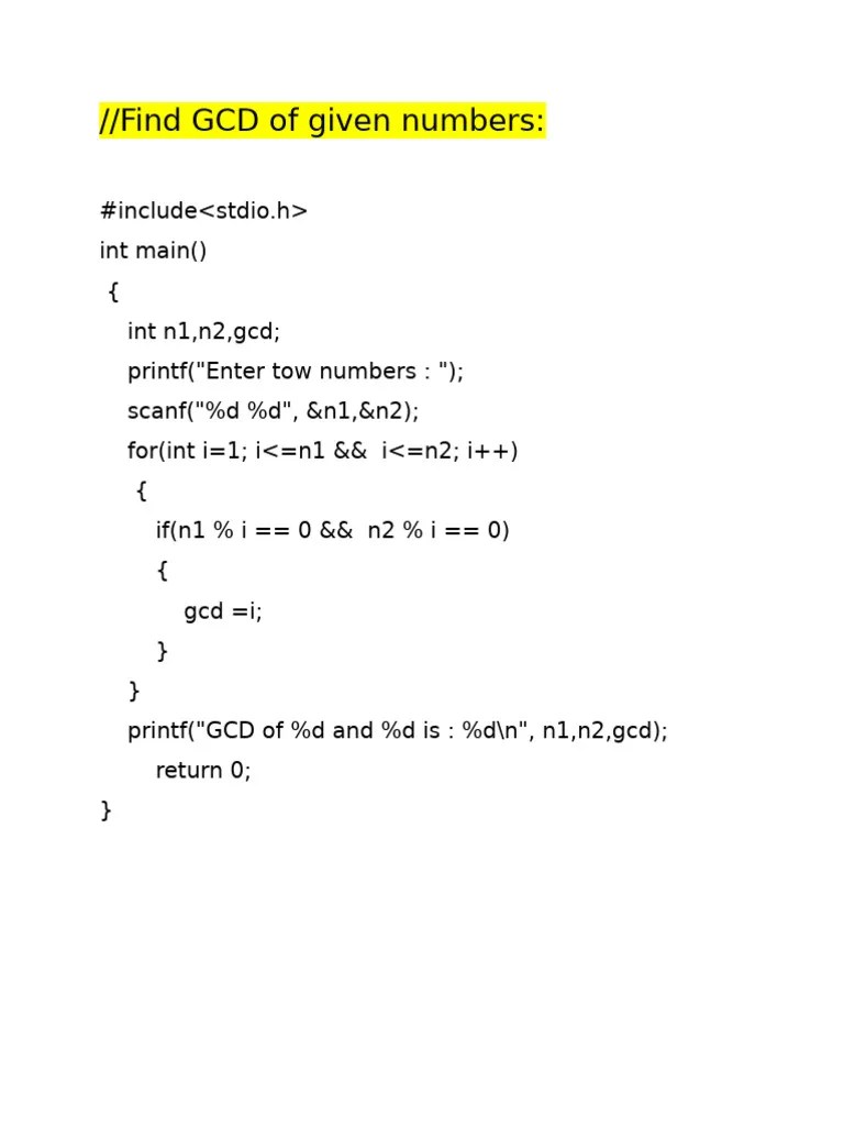 Find GCD Of Given Numbers | PDF