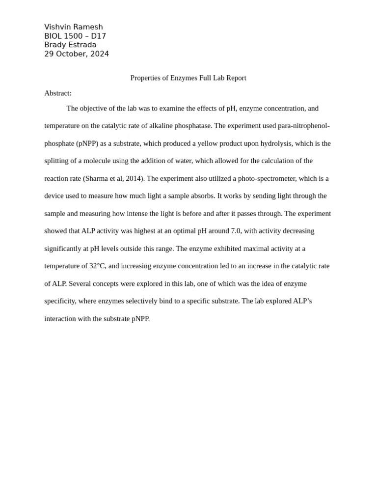 Bio Enzyme Full Lab Report Copy | PDF | Enzyme | Ph