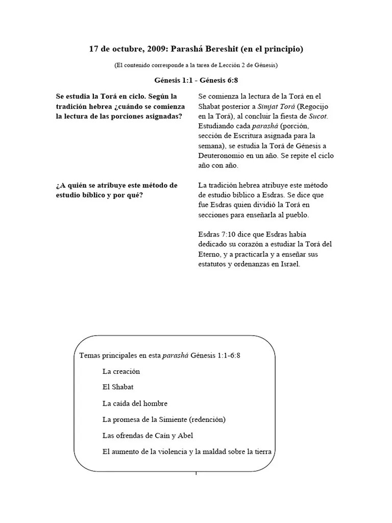 Parasha Bereshit 1 | PDF | Cristo (título) | Libro Del Génesis