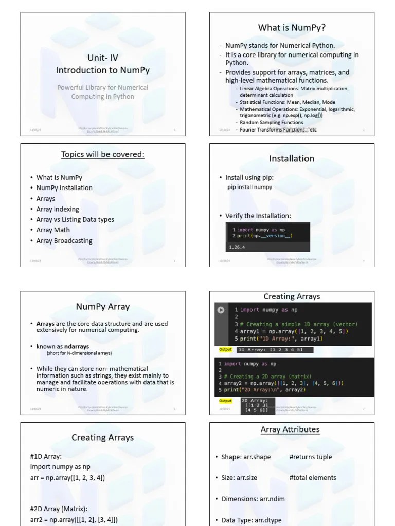 U4 NumPy&MatplotLib Presentation | PDF | Matrix (Mathematics ...