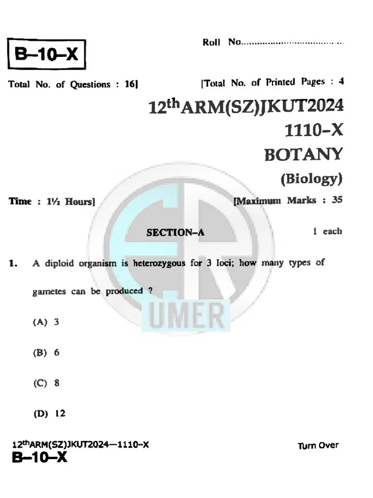 Class 12th BOTANY Previous 4 Years Question Paper | PDF