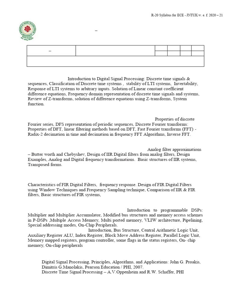 DSP Syllabus | PDF | Digital Signal Processing | Discrete Fourier Transform
