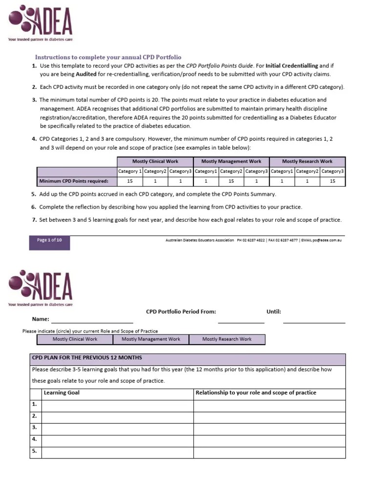 Annual Cpd Portfolio Template Pdf