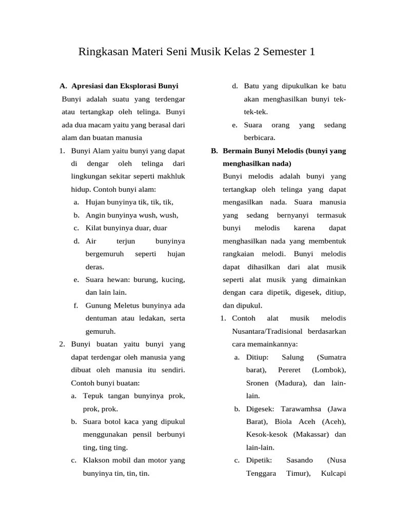 Ringkasan Materi Seni Musik Kelas 2 Pdf