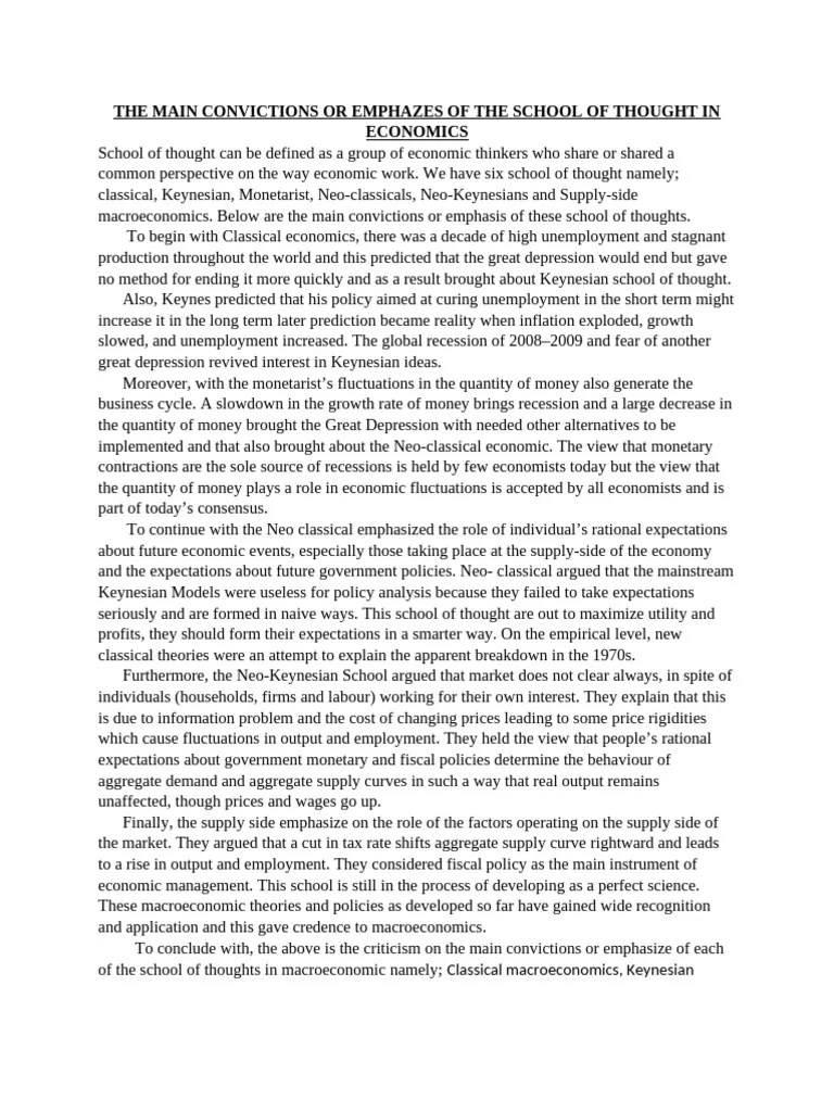 Macro Assignment SCH Of Thoughts | PDF | Macroeconomics | Keynesian Economics