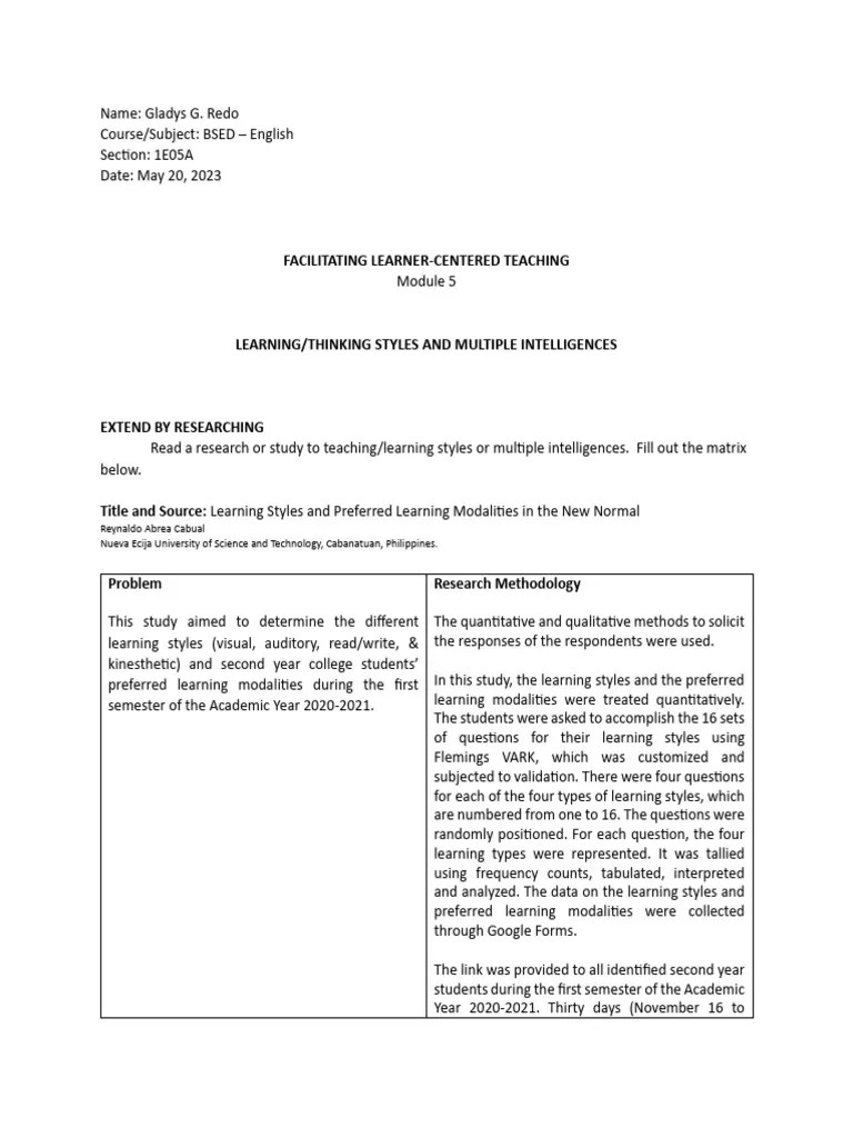 Facilitating Learner-Centered Teaching - Module 5 | PDF | Learning ...