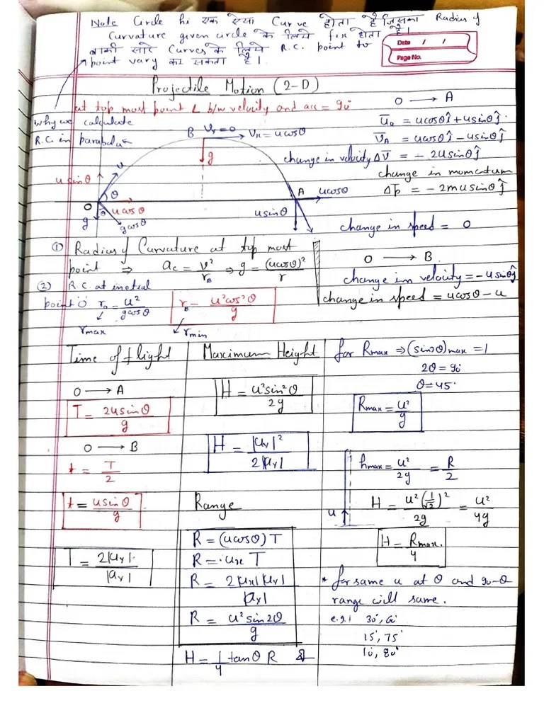 Short Notes My Projectile Motion | PDF