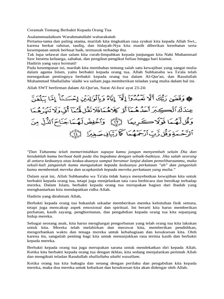 Ceramah Tentang Berbakti Kepada Orang Tua | PDF