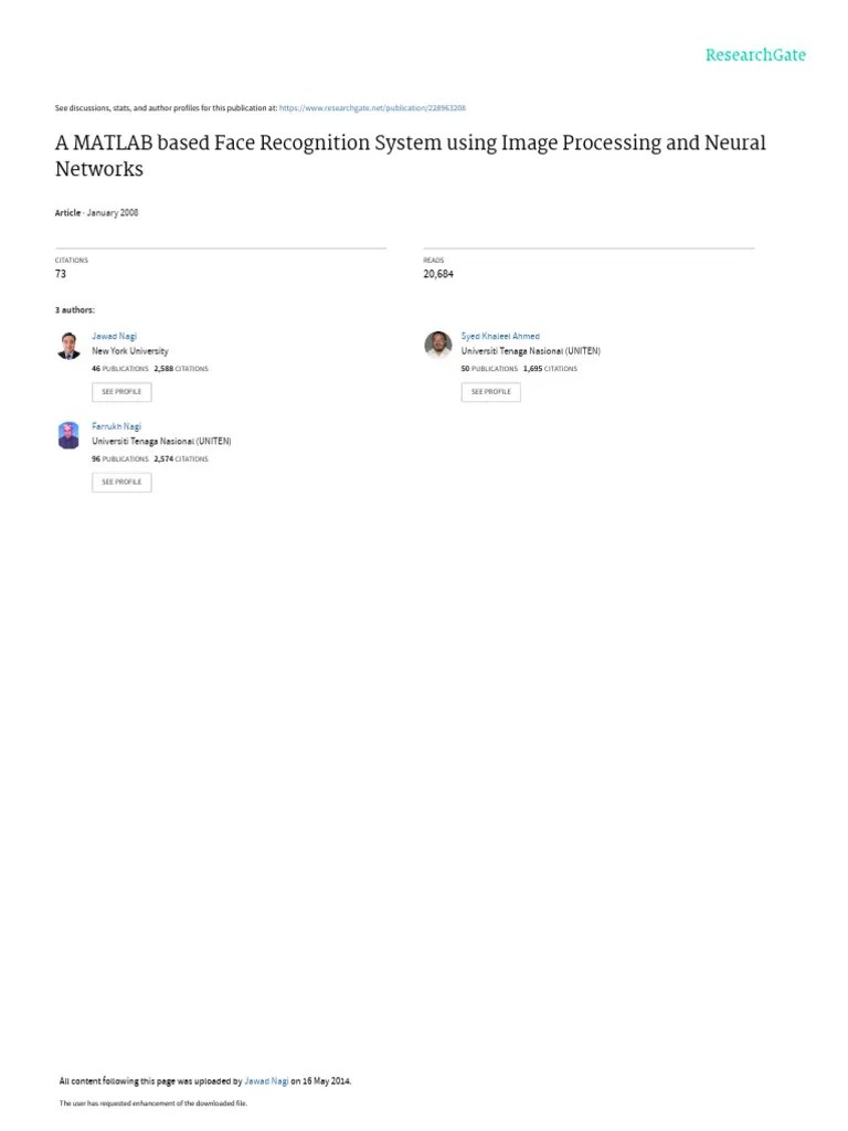 A MATLAB Based Face Recognition System Using Image | PDF | Applied Mathematics | Artificial ...