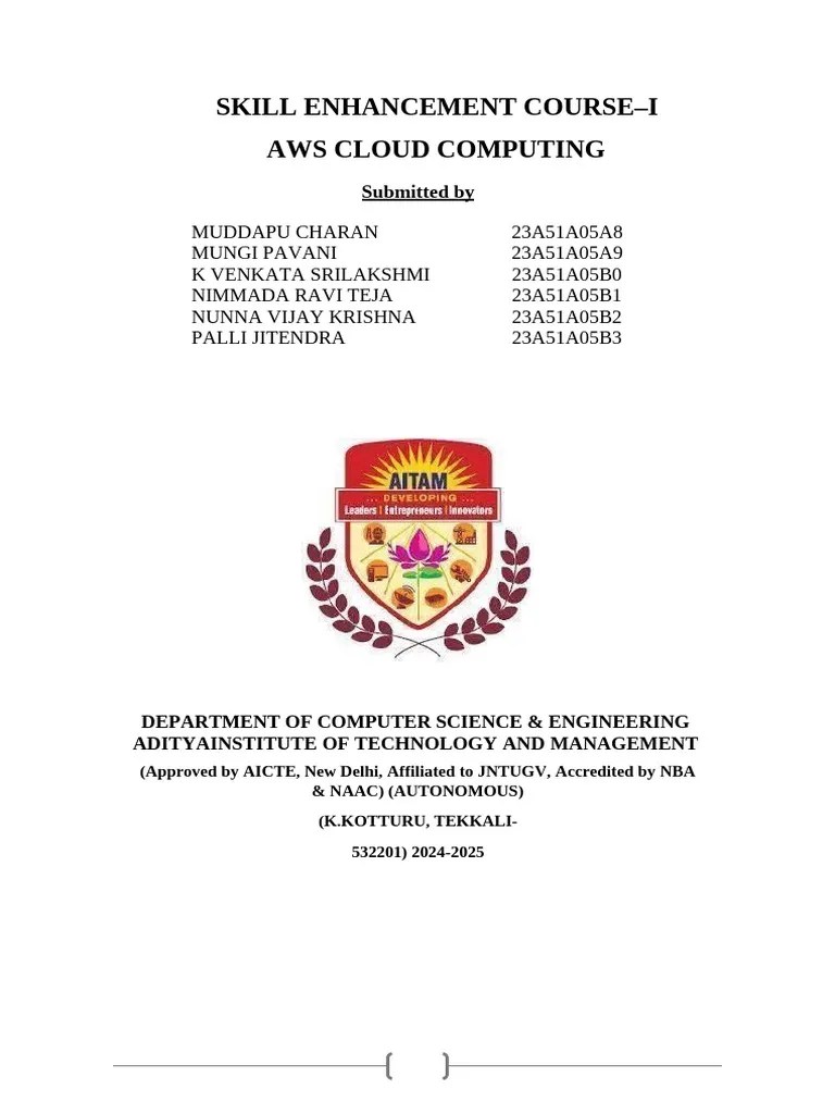 Skill Enhancement Course-I Aws Cloud Computing: Submitted By | PDF | Cloud Computing | Amazon ...