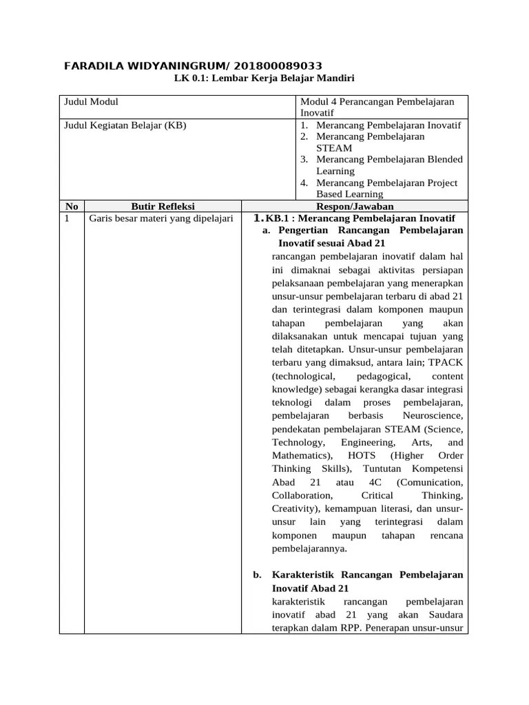 LK 0.1 Pedagogik Modul 4 Perancangan Pembelajaran Inovatif | PDF