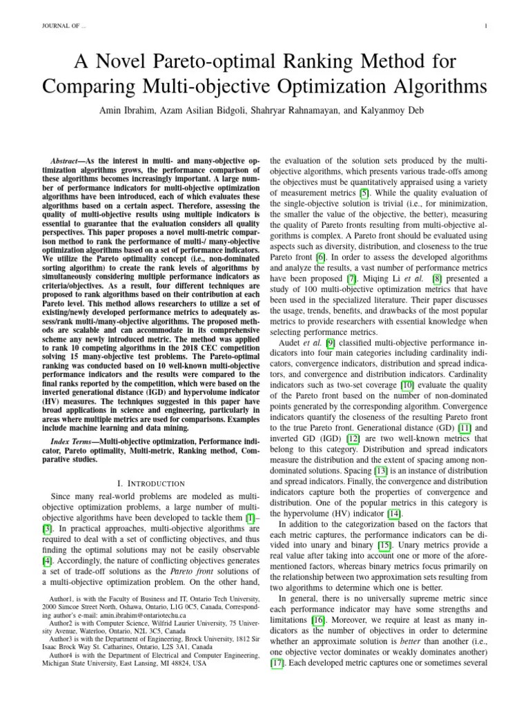 A Novel Pareto-Optimal Ranking Method For Comparing Multi-Objective ...