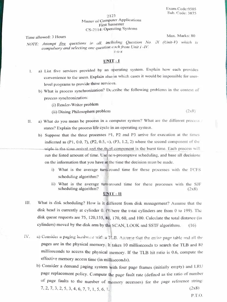 Os Exam Pdf Computer Data Storage Software Engineering
