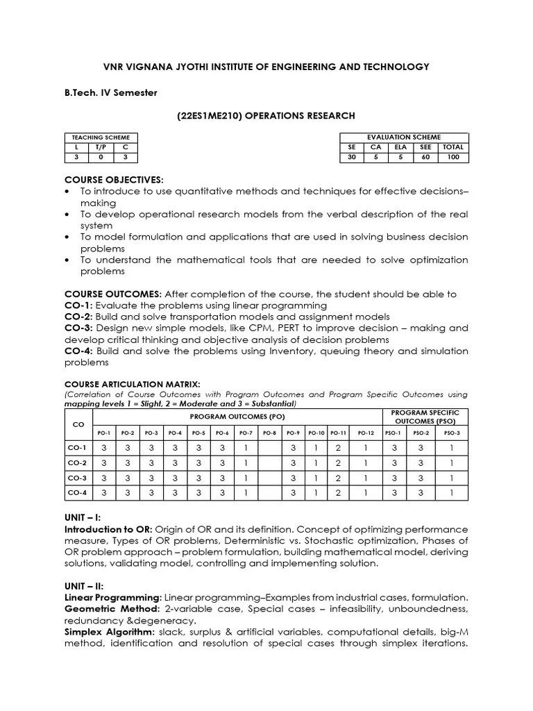 Syllabus | PDF | Mathematical Optimization | Linear Programming