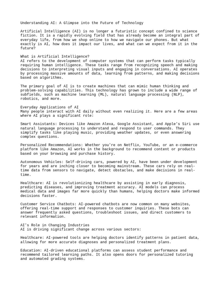 Understanding AI A Glimpse Into The World Of AI | PDF | Artificial ...