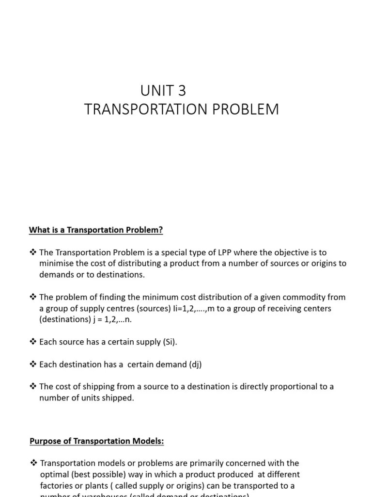 UNIT 3 Transportation Problem | PDF | Mathematical Optimization | Theoretical Computer Science