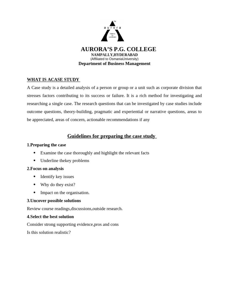 Case Study Guidelines 2024 25 Pdf Methodology Analysis