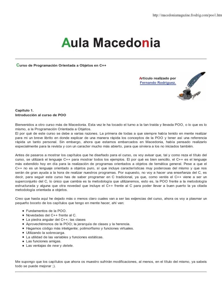 Curso De Programación Orientada A Objetos En C++ | PDF | C ++ | Objeto ...