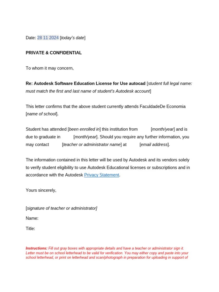 Autodesk Student Verification Template | PDF