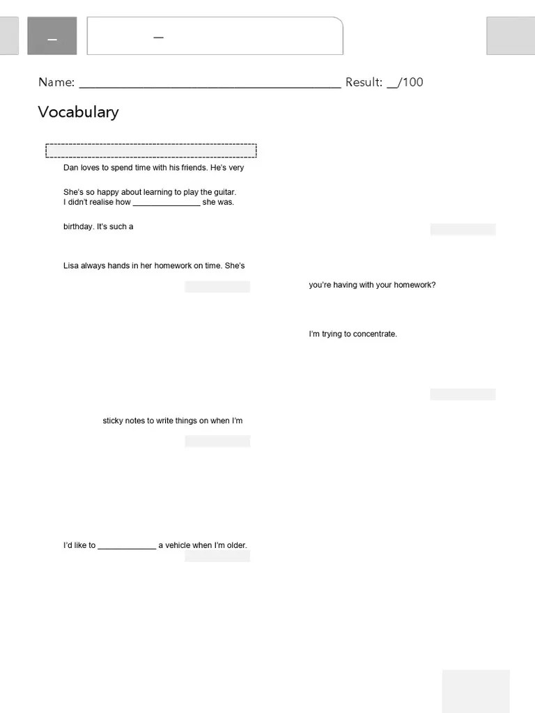 L3 B1 U1to3 Test Standard | PDF | Vocabulary | Linguistics