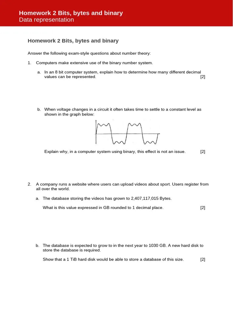 Data Representation Homework 2 Bits Bytes And Binary 1 | PDF | Bit | Byte