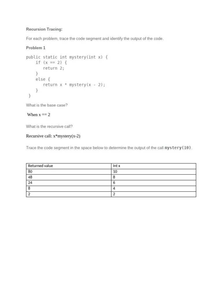 Recursion Worksheet | PDF | Object Oriented Programming | Systems ...