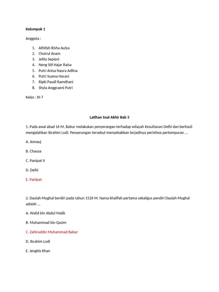 Latihan Soal Akhir Bab 3 [Kelompok 1 SKI Kelas XI-7]-WPS Office | PDF