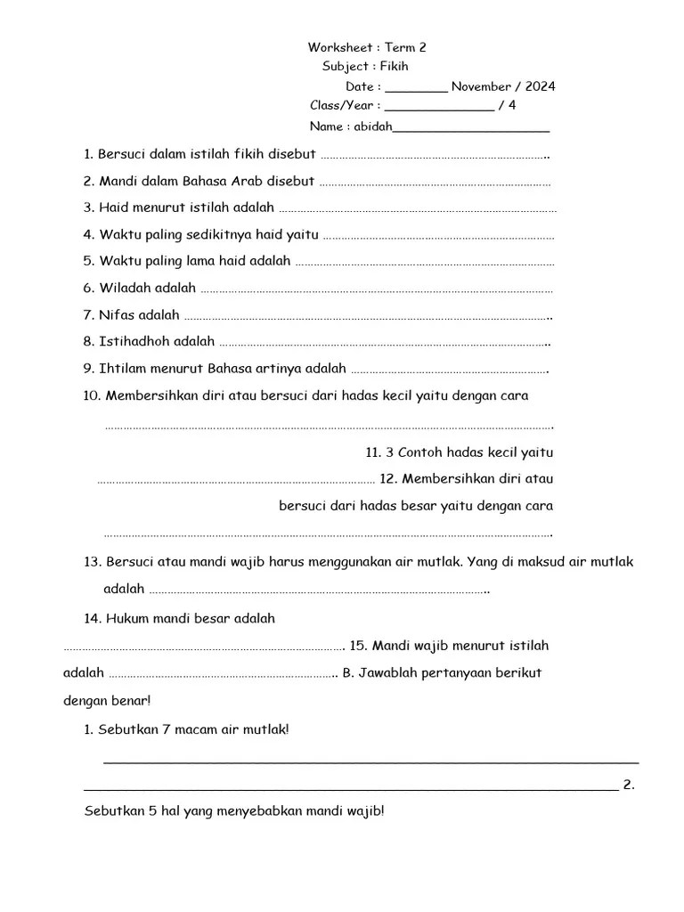 WS FIKIH Mandi Wajib Y4 (1) | PDF