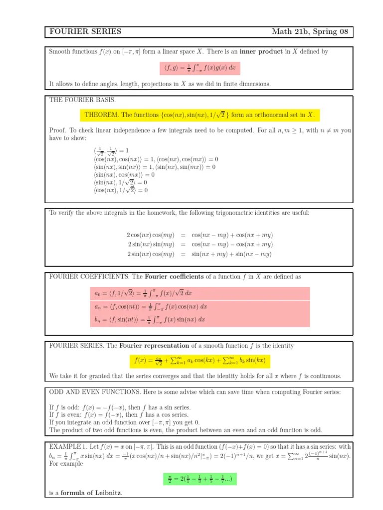 FOURIER SERIES_Math 21b_Spring 08_Harvard | PDF | Fourier Transform ...
