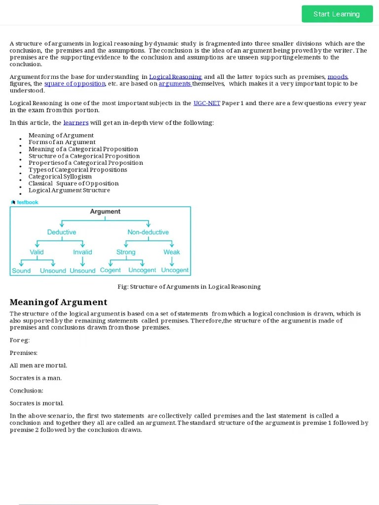 Structure Of Arguments - UGC NET Paper 1 Notes & Study Material | PDF