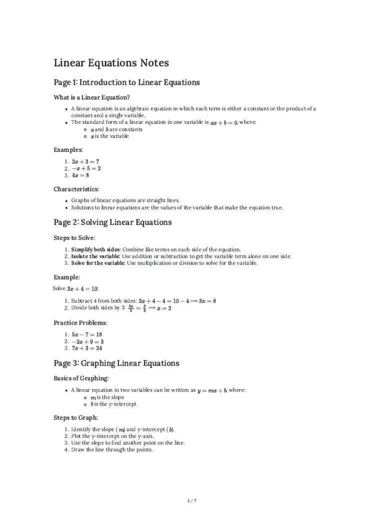 Linear_Equations_Notes | PDF | Equations | System Of Linear Equations