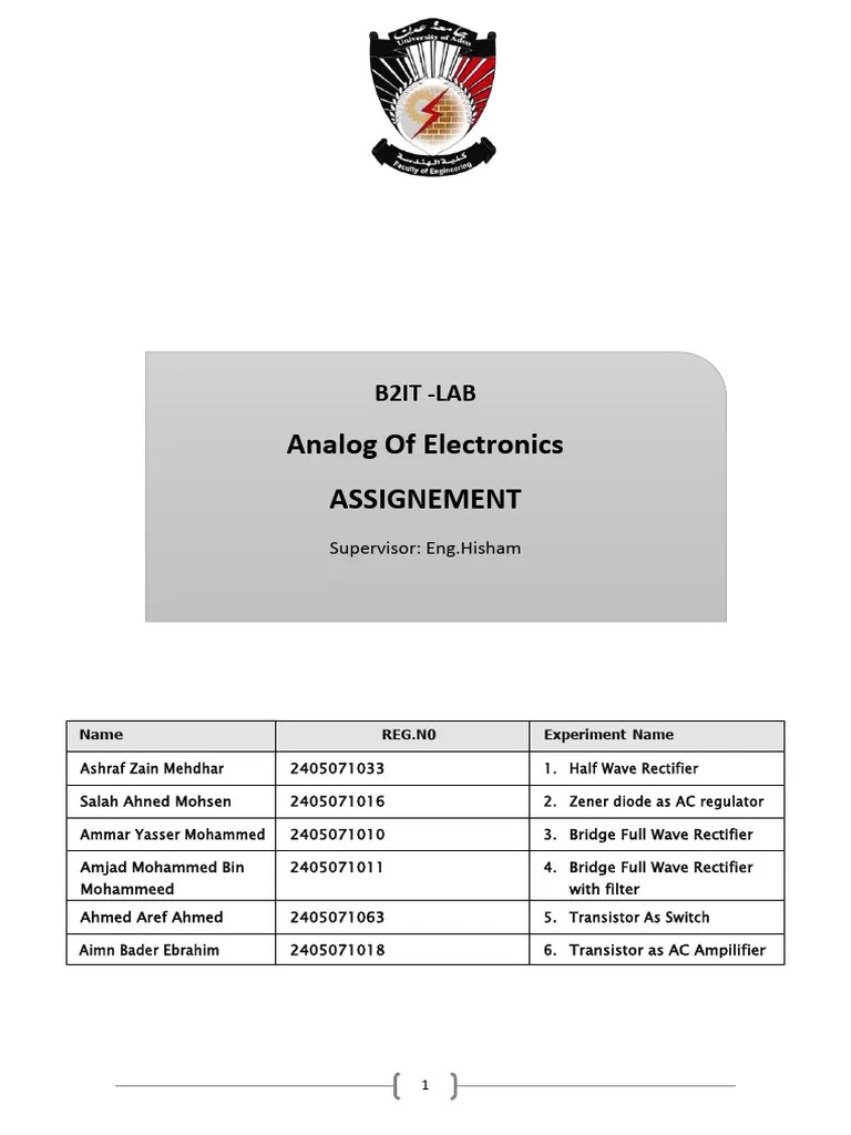 Analog Assignment | PDF | Rectifier | Amplifier