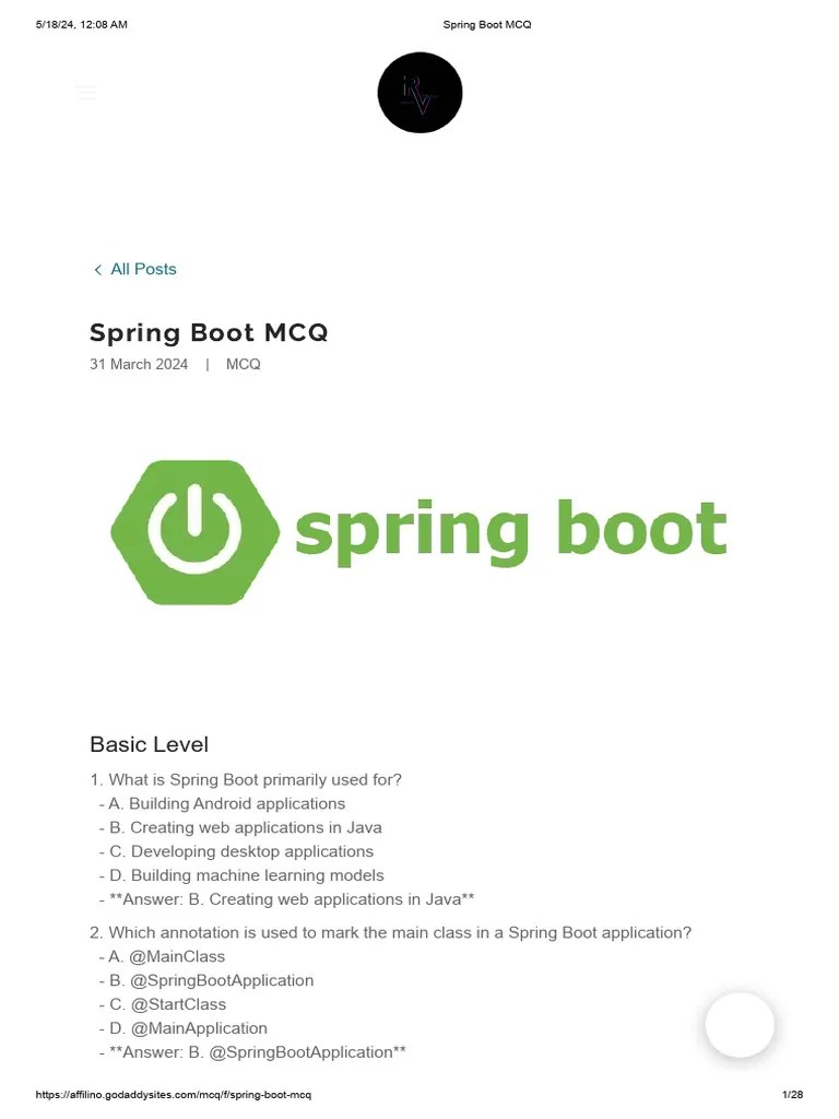 Spring Boot MCQ | PDF | Spring Framework | Databases
