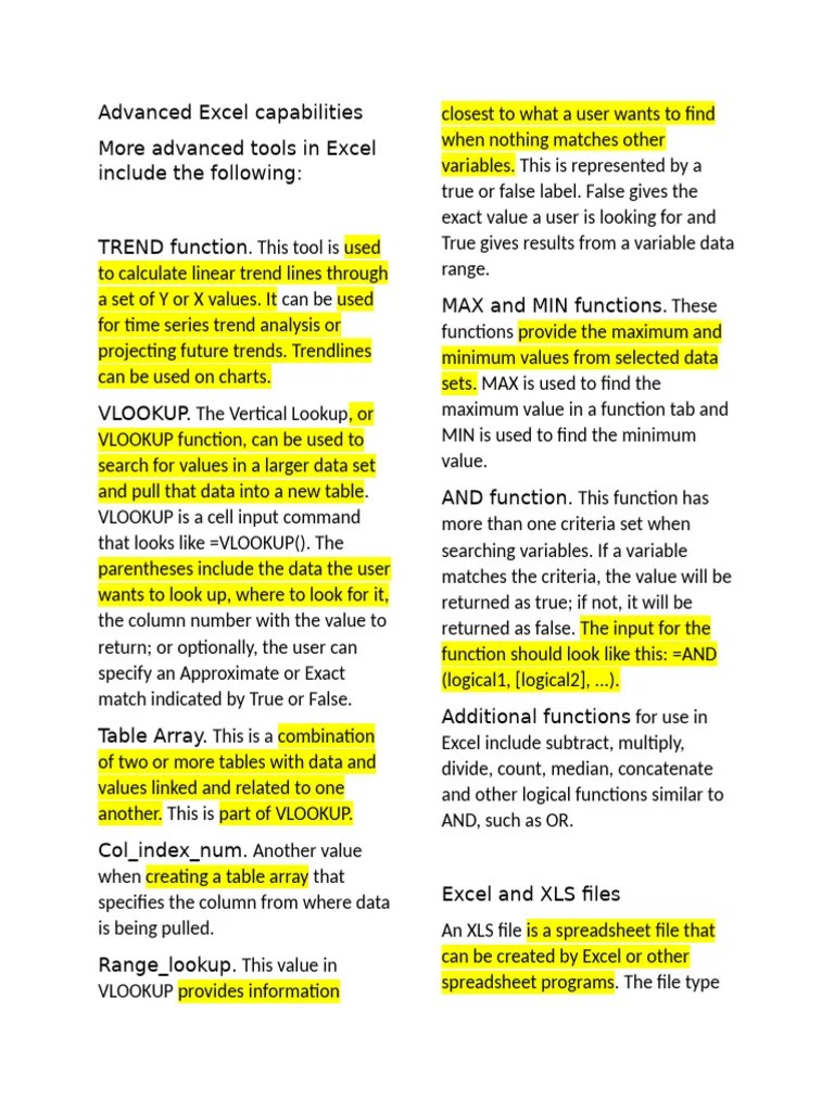 Advanced Excel Capabilities | PDF | Microsoft Excel | Spreadsheet