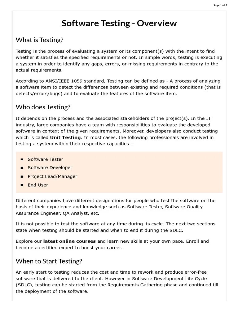 Software Testing - Overview | PDF | Software Testing | Verification And ...