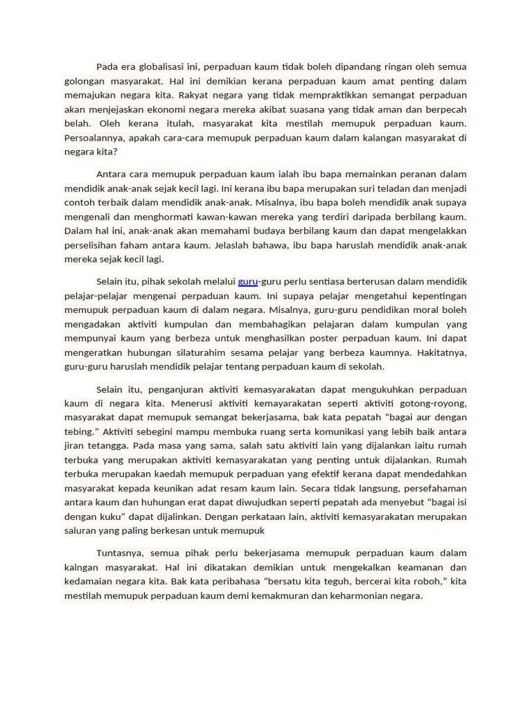 LANGKAH MEMUPUK PERPADUAN KAUM | PDF