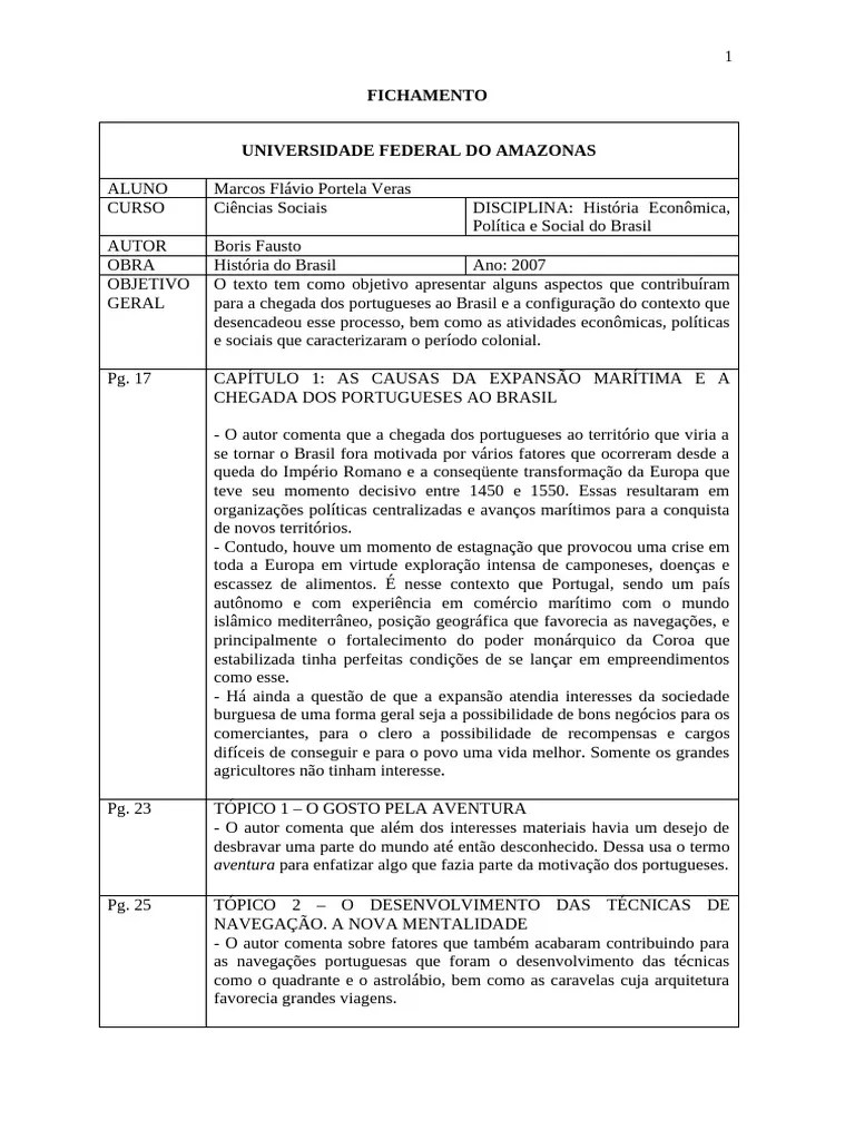 FAUSTO, Boris - Chegada Dos Portugueses Ao Brasil - FICHAMENTO 1 ...