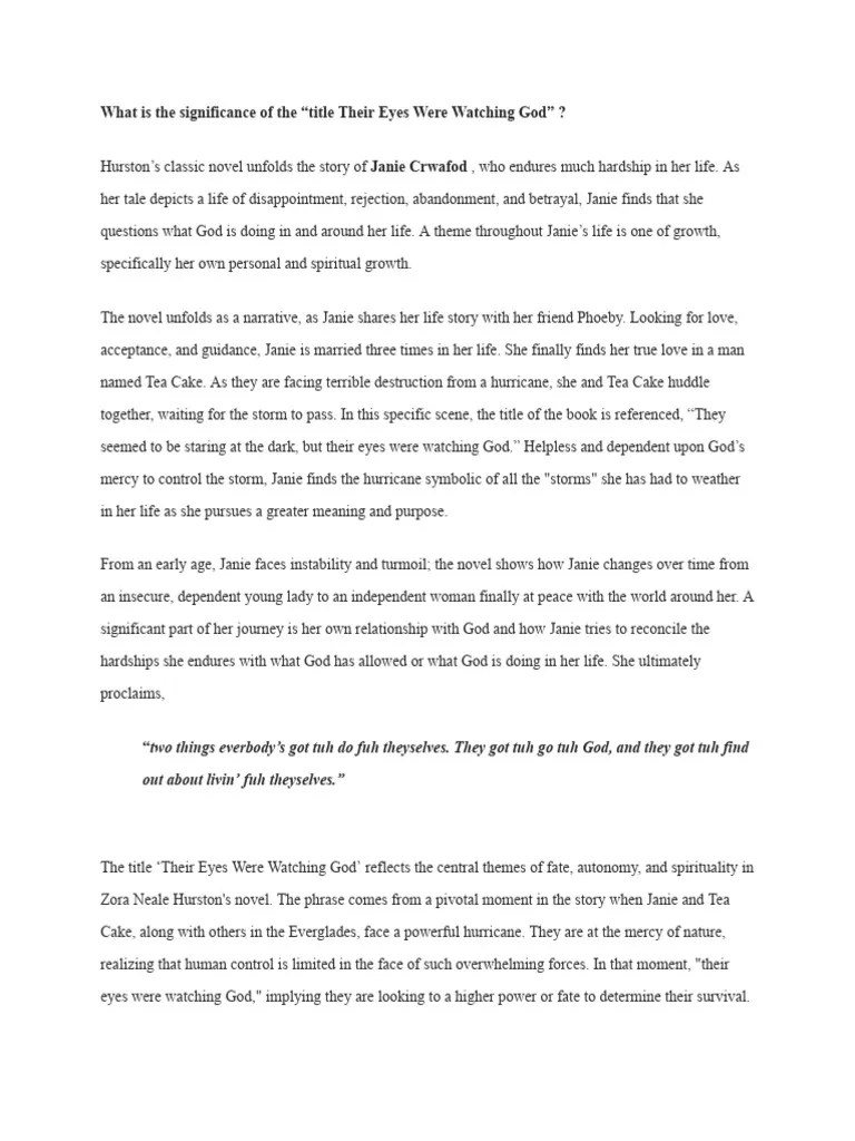 Significance Of The “title Their Eyes Were Watching God” | PDF