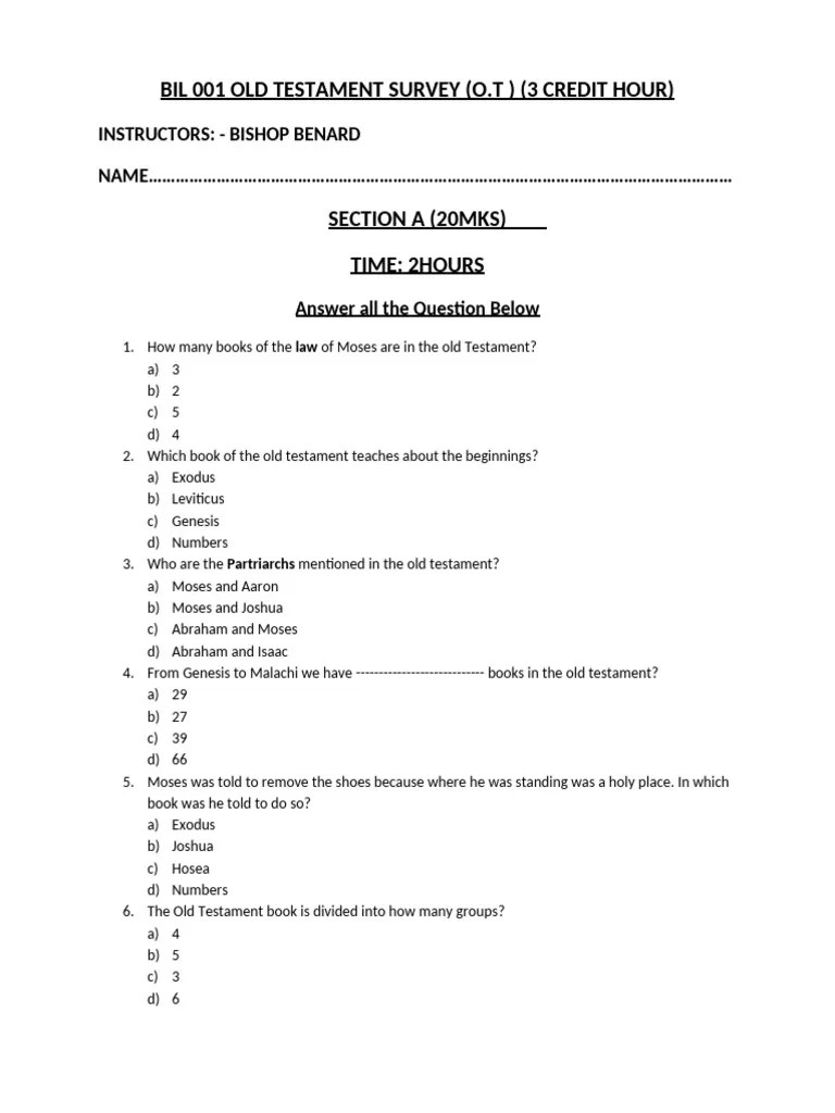 BIL 001 OLD TESTAMENT SURVEY | PDF | Old Testament | Book Of Deuteronomy
