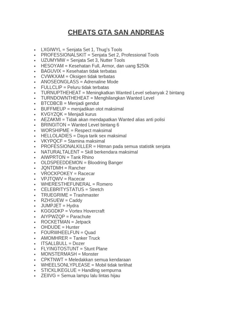 Cheats Gta San Andreas PDF 1