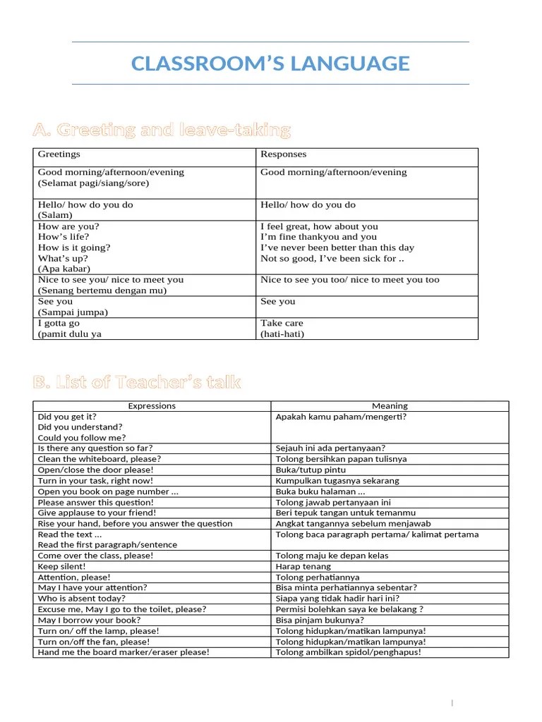 CLASSROOM Language | PDF