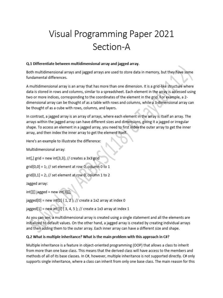 Visual Programming Paper 2021 | PDF | Class (Computer Programming ...