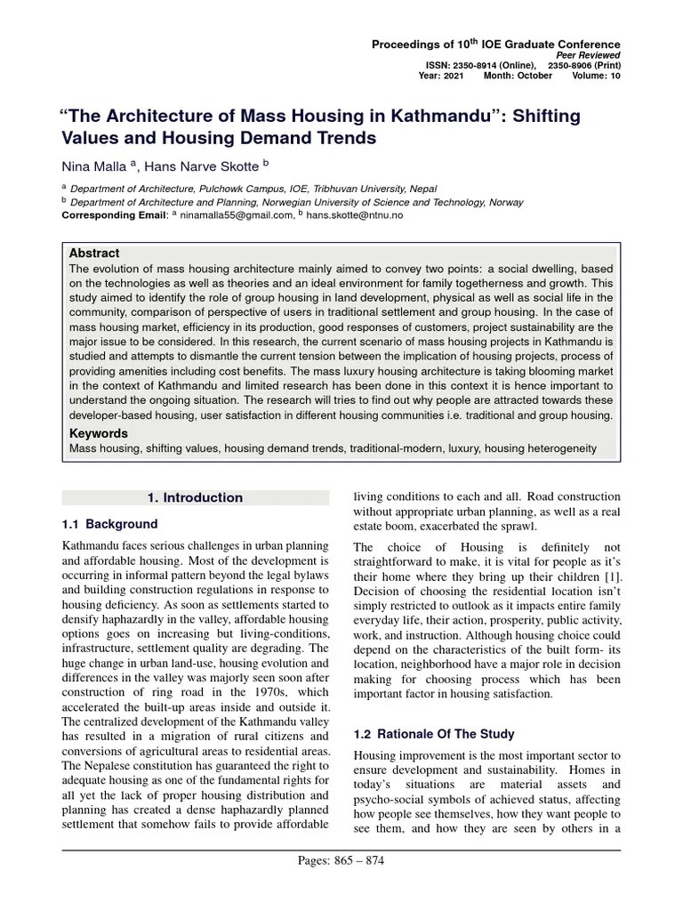 The Architecture Of Mass Housing In Kathmandu Shifting Values And