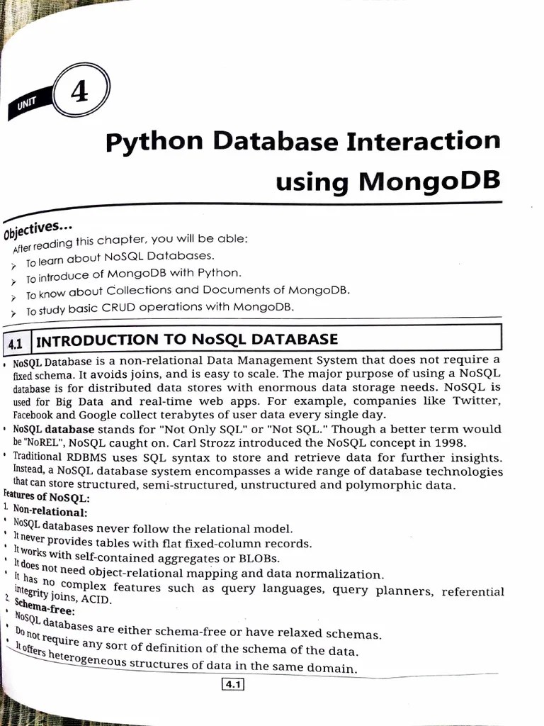 Chapter 4-Python Database Interaction Using MongoDB | PDF | No Sql ...