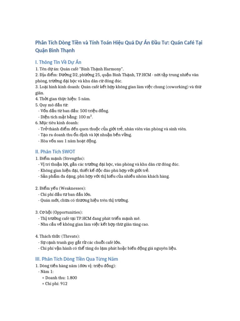 Phan_tich_du_an_quan_cafe_Binh_Thanh_chi_tiet | PDF