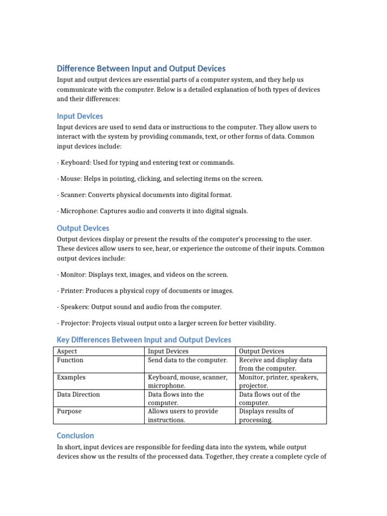 Difference Between Input And Output Devices | PDF