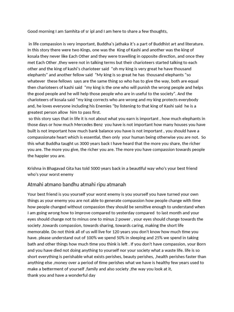 Morning Assembly Speech | PDF